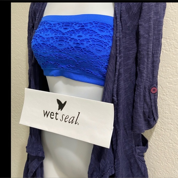 Wet Seal Hooded Lightweight Open Cardigan & Bright Blue Bandeau Top - XS/S - Picture 2 of 9
